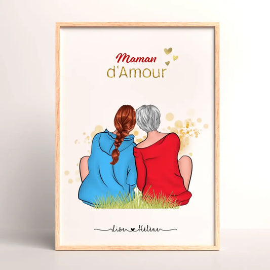 Affiche personnalisée - Maman - Mère Fille - Portrait famille de dos