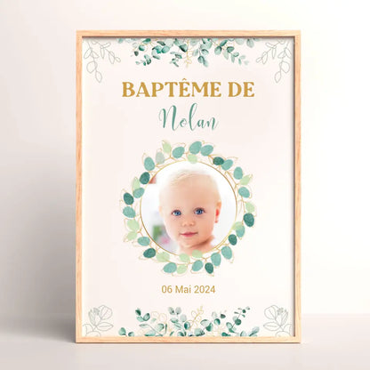 Affiche personnalisée Baptême ou Anniversaire arbre à empreintes "eucalyptus"