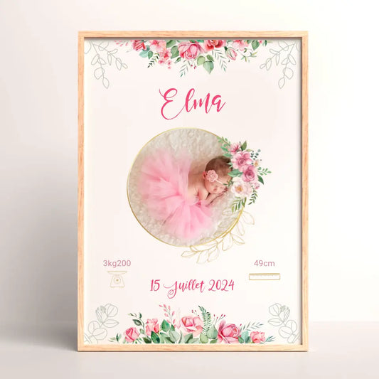 Affiche personnalisée - Naissance Bohème Roses