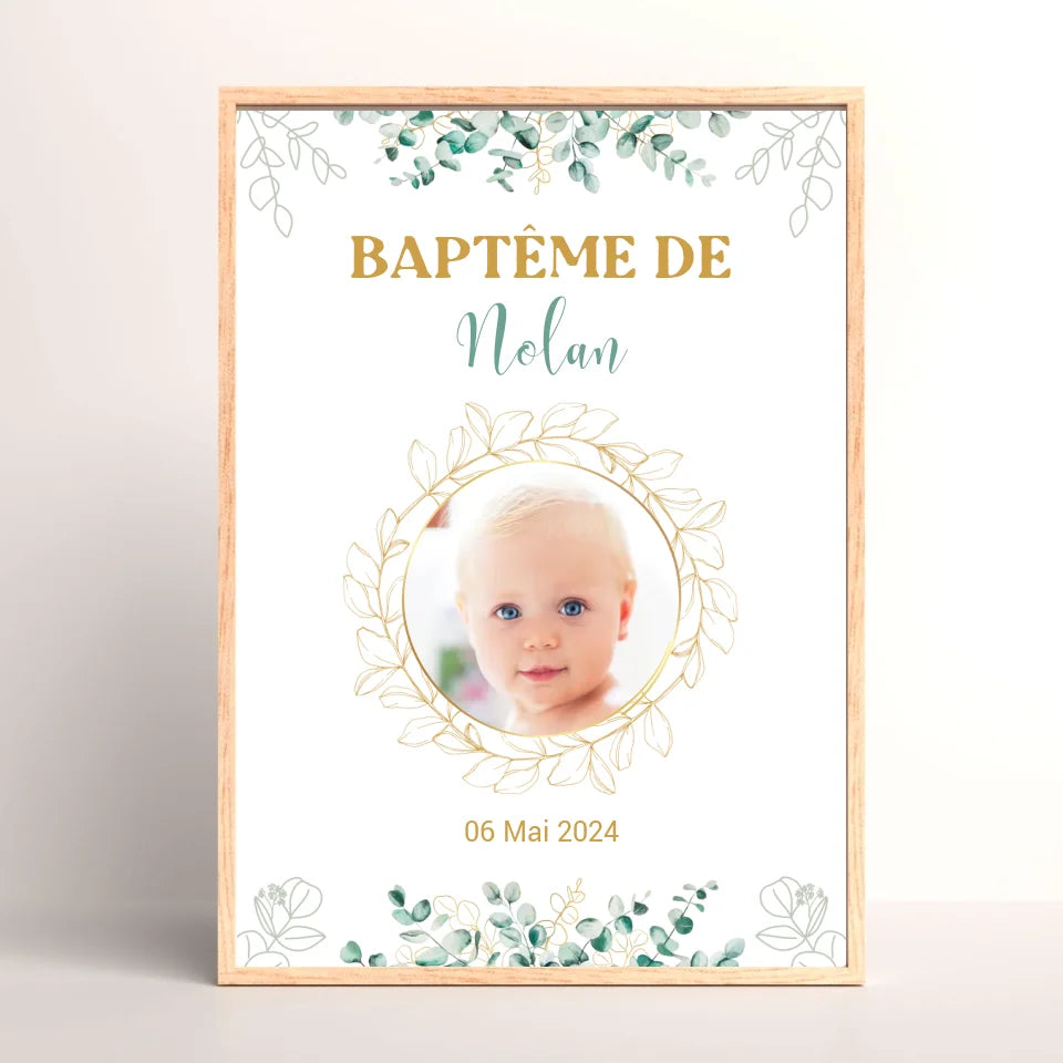 Affiche personnalisée Baptême ou Anniversaire arbre à empreintes "eucalyptus"