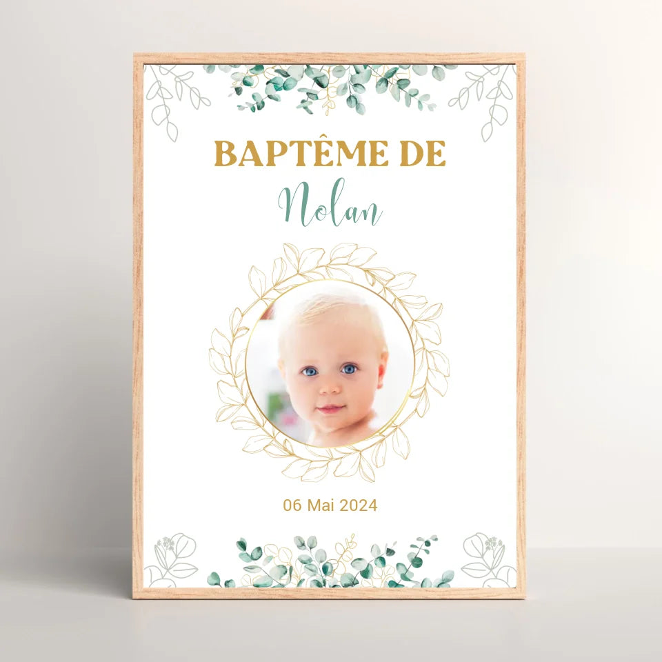 Affiche personnalisée Baptême ou Anniversaire arbre à empreintes "eucalyptus"