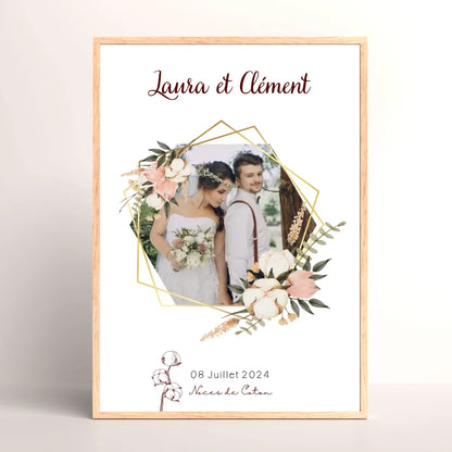 Affiche Personnalisée Noces de coton - Cadeau Noces de Coton - Cadeau Anniversaire de mariage 