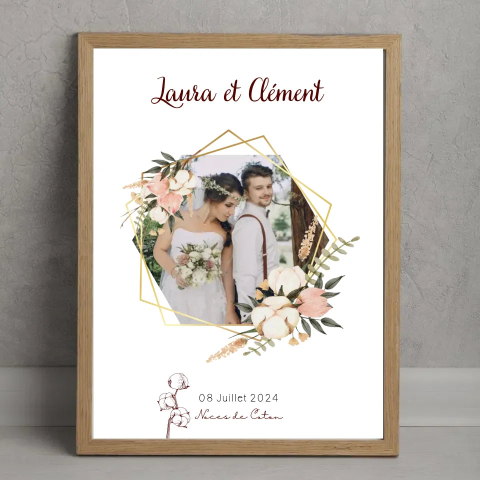 Affiche Personnalisée Noces de coton - Cadeau Noces de Coton - Cadeau Anniversaire de mariage 