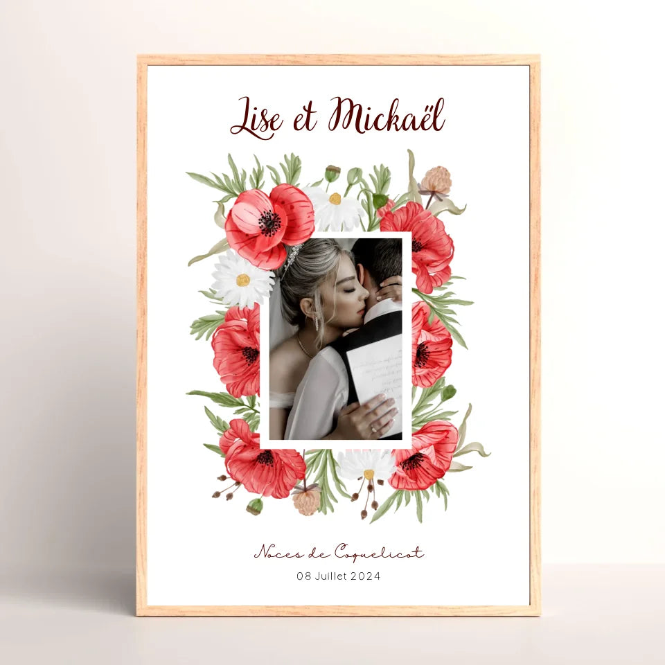 Affiche Personnalisée Noces de coquelicots - Cadeau anniversaire de Mariage