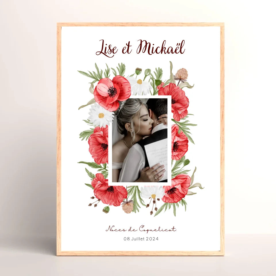 Affiche Personnalisée Noces de coquelicots - Cadeau anniversaire de Mariage