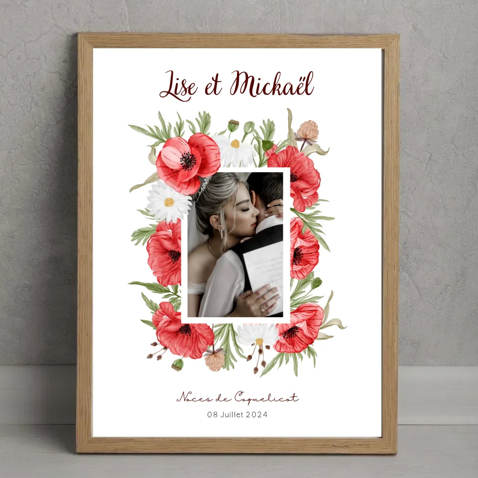 Affiche Personnalisée Noces de coquelicots - Cadeau anniversaire de Mariage