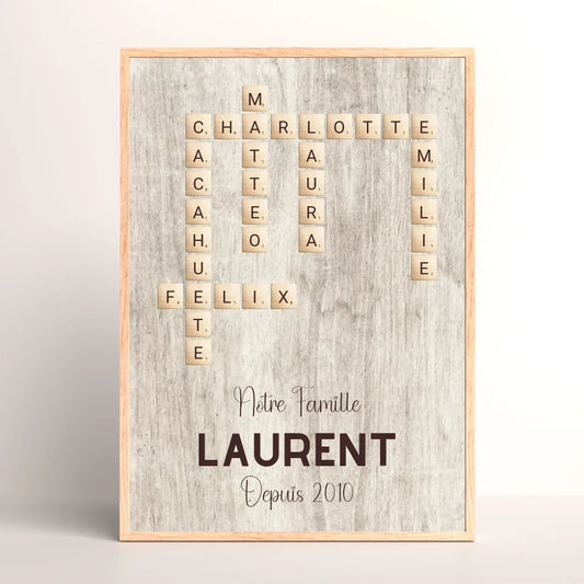 Affiche Personnalisée Famille Scrabble couleur Bois