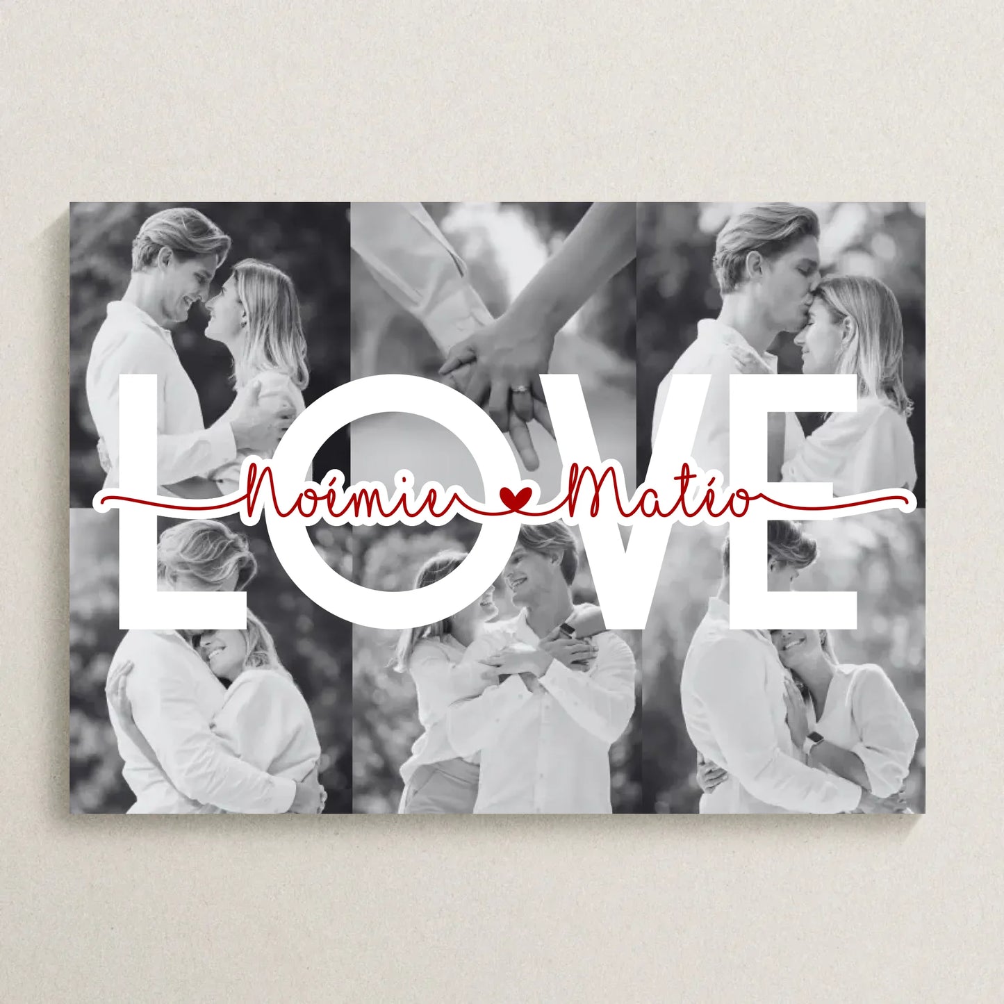 Affiche personnalisée Couple MOT Photos Noir et Blanc Mot et Prénoms - cadeau couple 
