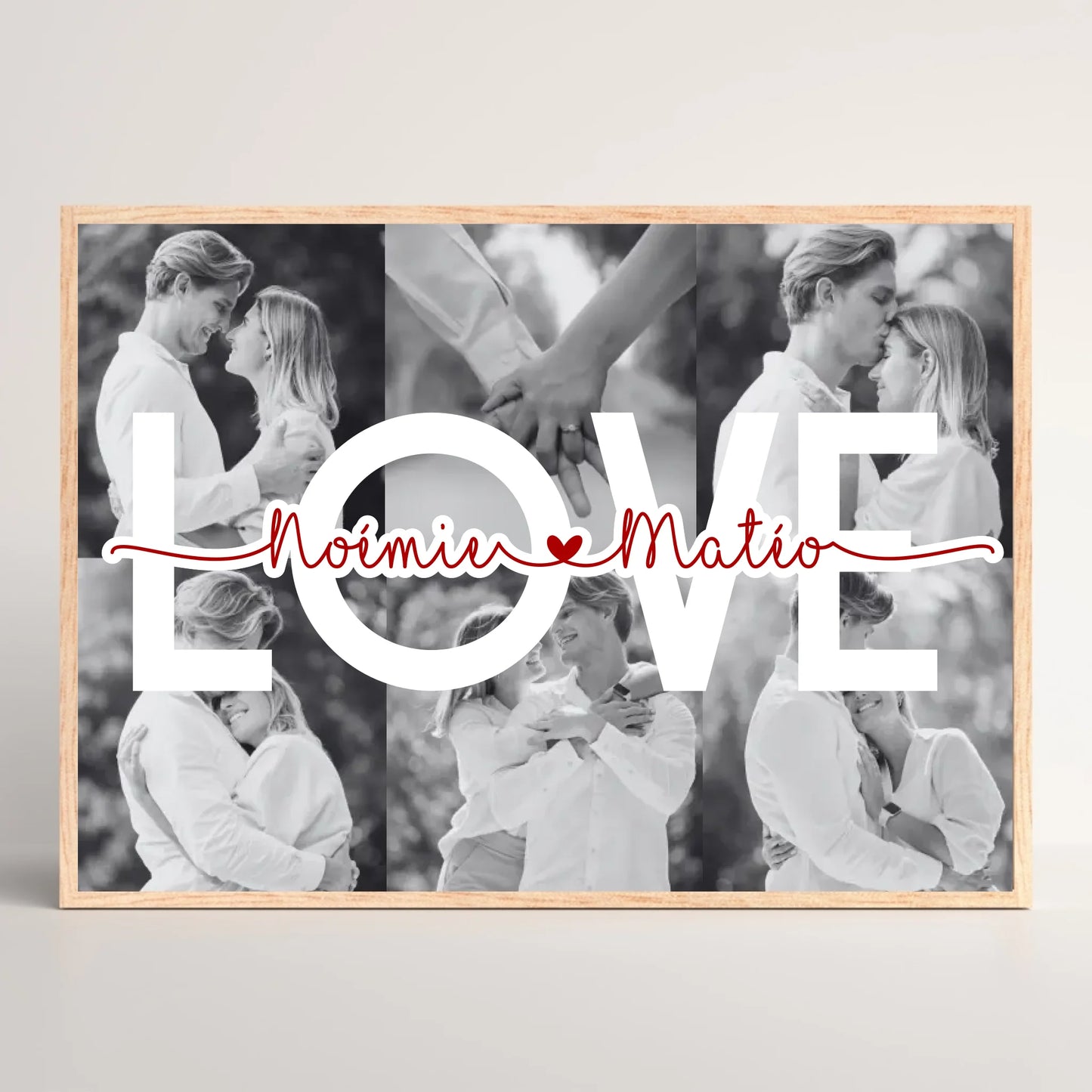 Cadre personnalisé Couple MOT Photos Noir et Blanc Mot et Prénoms - cadeau couple 
