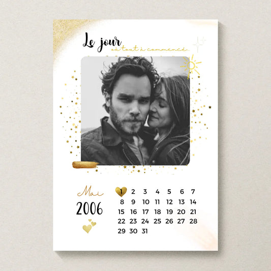 Affiche Personnalisée - couple Calendrier date de rencontre, prénoms, photo