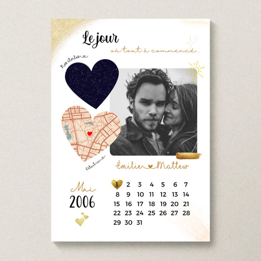 Affiche Personnalisée - couple Calendrier date, photo, Plan et Carte des étoiles