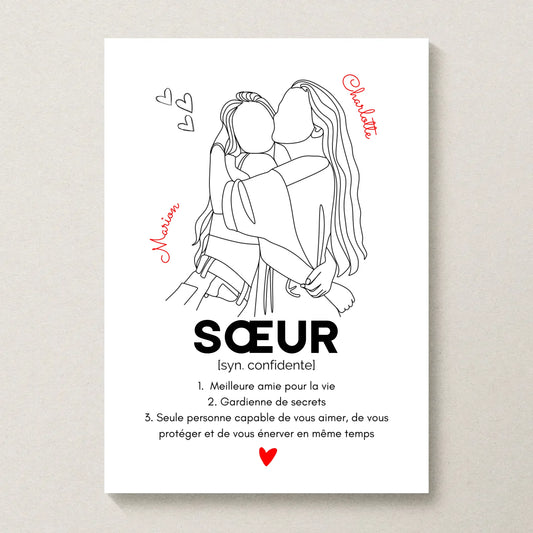 Affiche Sœur personnalisée Définition - cadeau sœur personnalisé