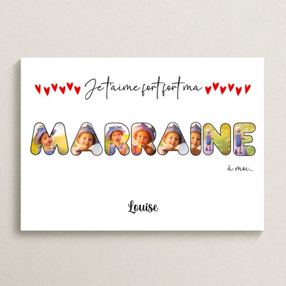 Affiche personnalisée Marraine - Mot Marraine avec photos - cadeau marraine personnalisé