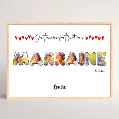 Cadre personnalisé Marraine - Mot Marraine avec photos - cadeau marraine personnalisé