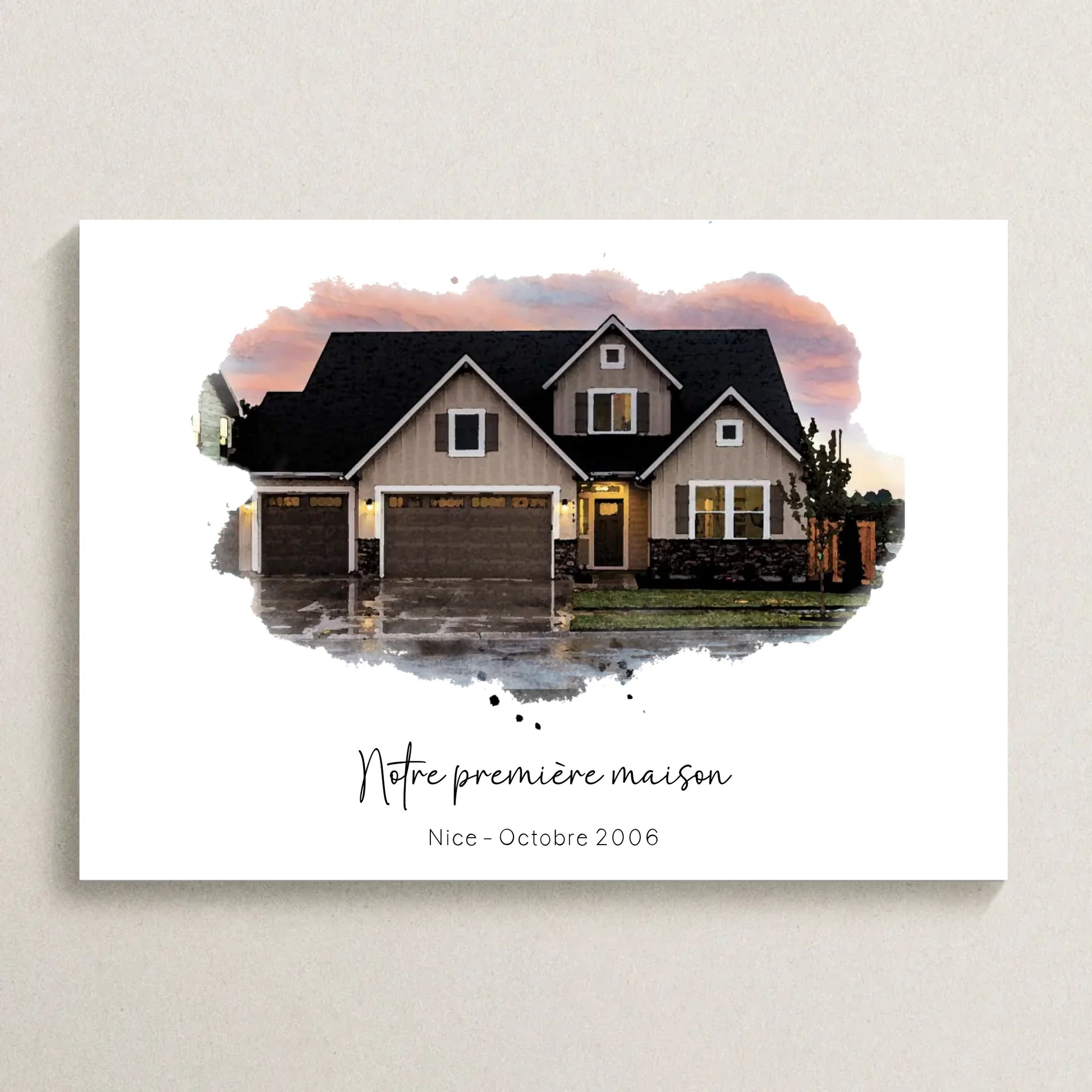 Affiche personnalisée - Maison Aquarelle à partir d'une photo - idée cadeau Pendaison de crémaillère