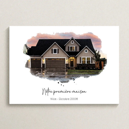 Affiche personnalisée - Maison Aquarelle à partir d'une photo - idée cadeau Pendaison de crémaillère