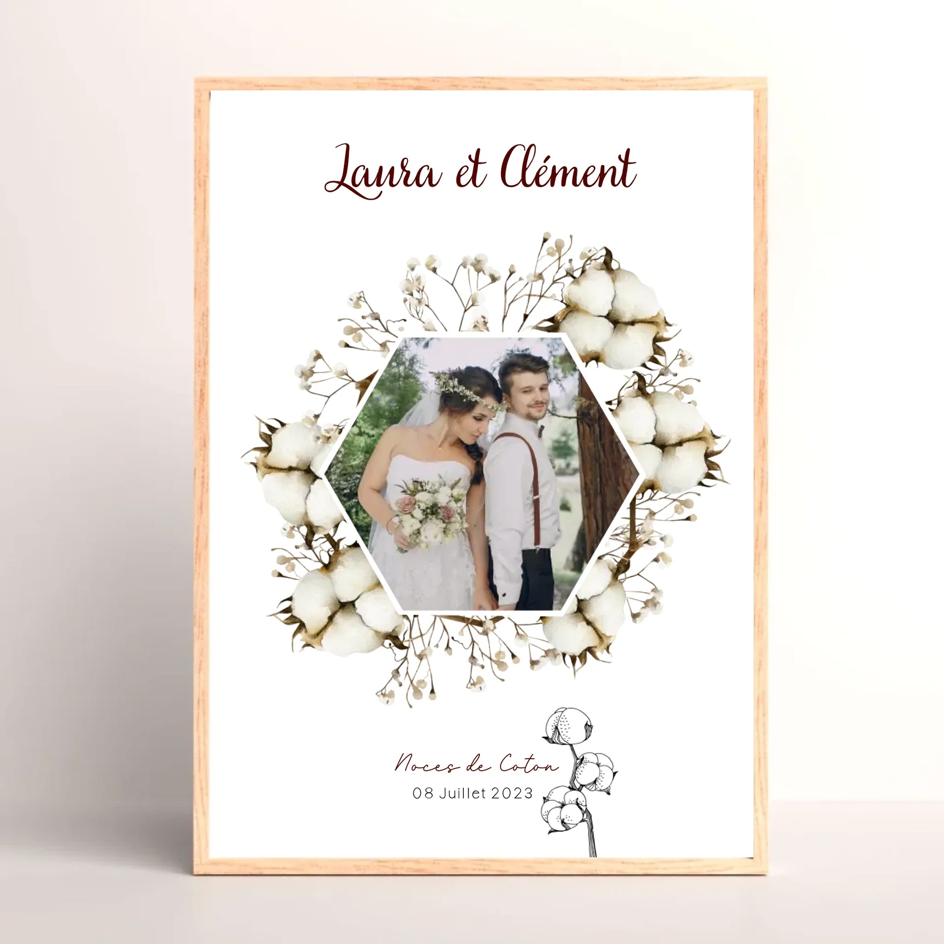 Cadre Personnalisé Noces de Coton - 1er Anniversaire de mariage