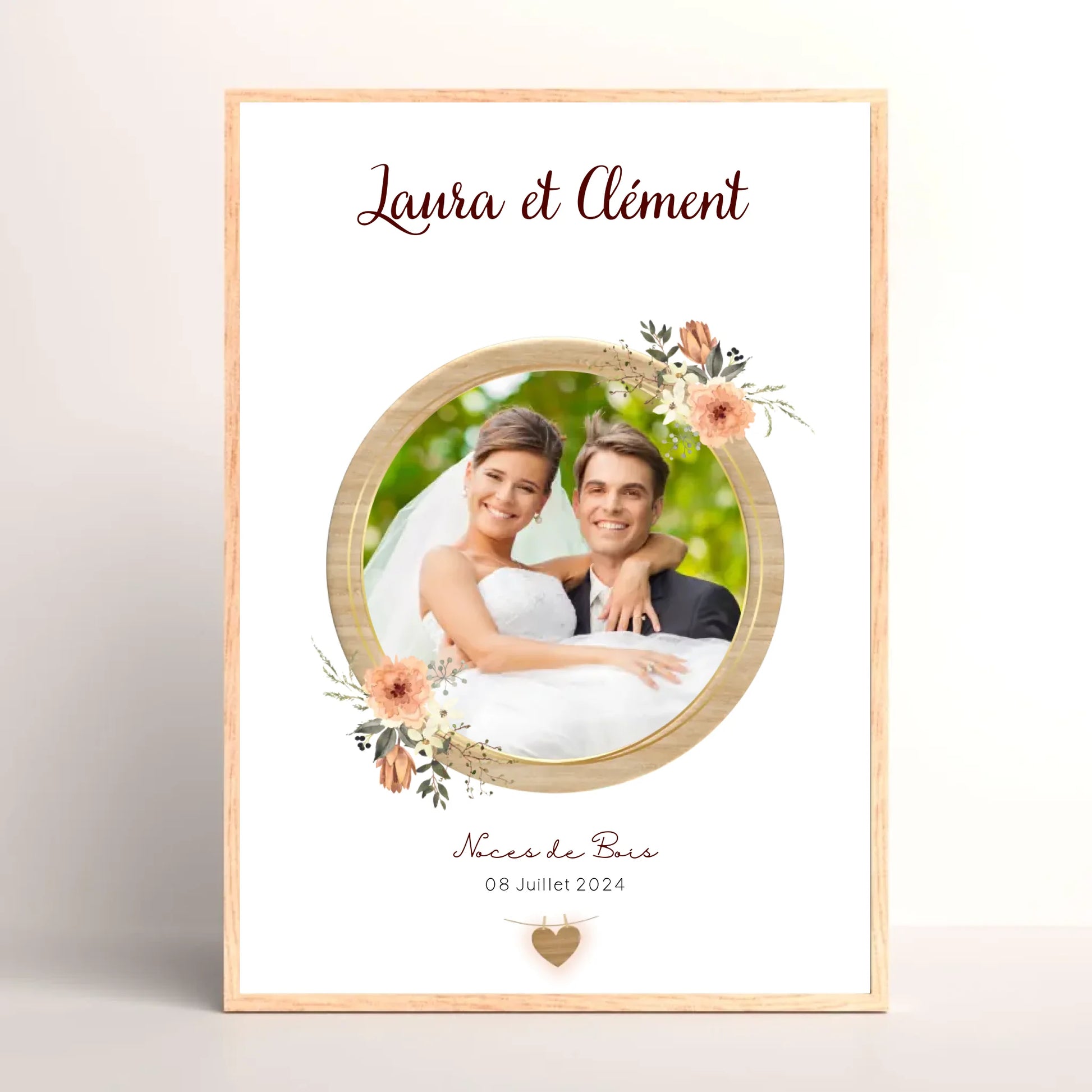 Cadre Personnalisé Noces de bois - Cadeau noces de Bois - Cadeau Anniversaire de mariage