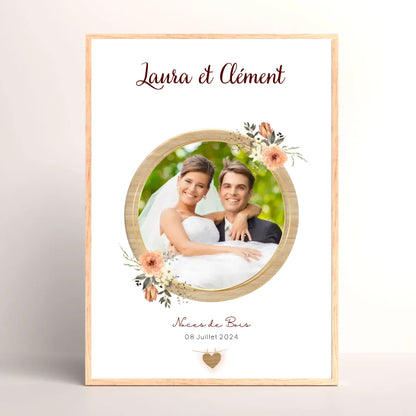 Cadre Personnalisé Noces de bois - Cadeau noces de Bois - Cadeau Anniversaire de mariage