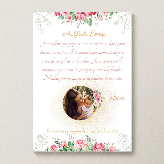 Affiche Personnalisée - Filleul(e) avec Texte et photo - Cadeau filleule personnalisé 
