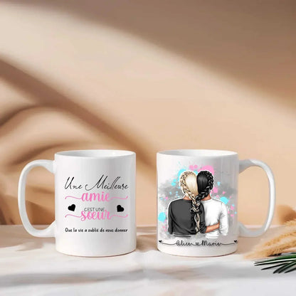 Personalized best friend mug with customizable illustration and quote for a unique friendship gift.