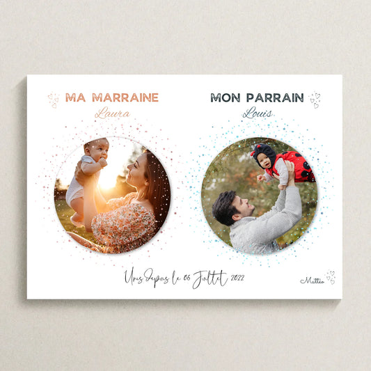 Affiche personnalisée parrain et marraine avec photos - Affiche Baptême