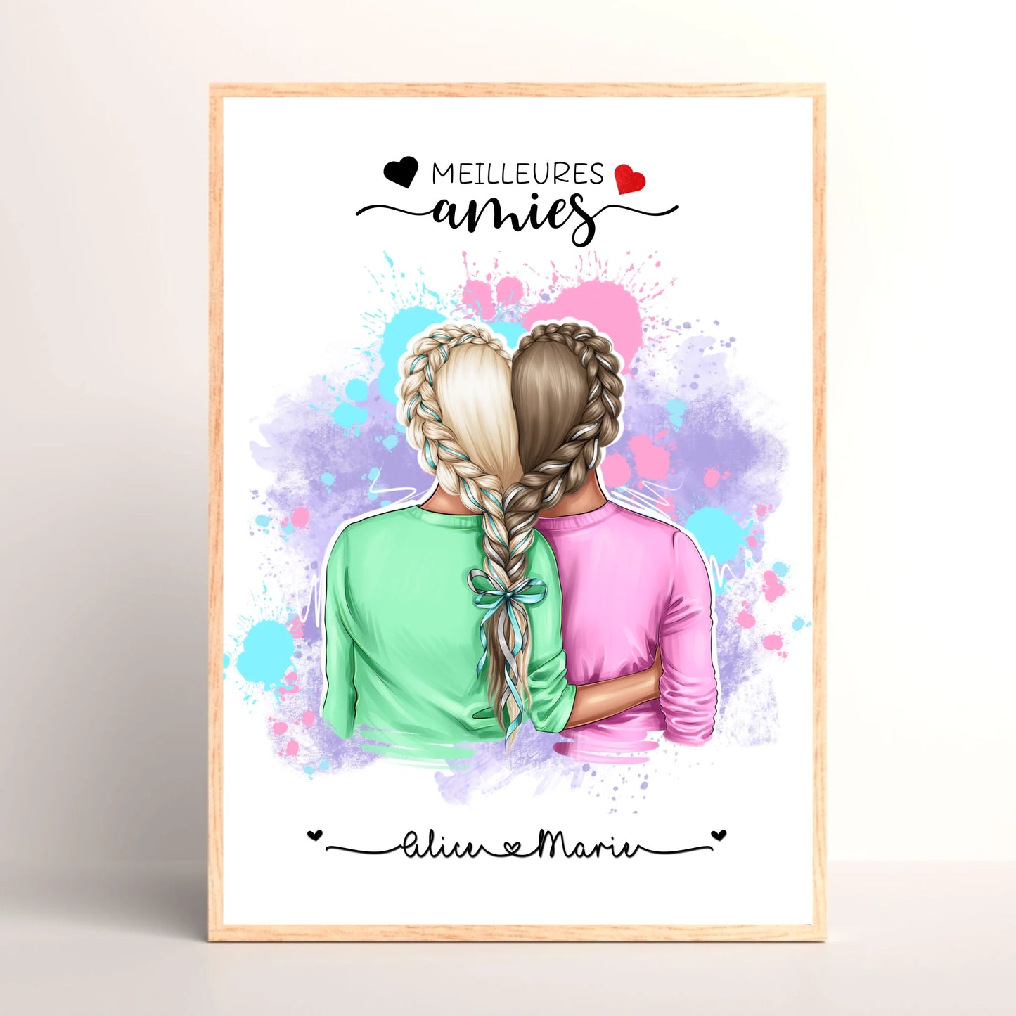 Affiche Personnalisée Meilleures Amies Nattes cœur