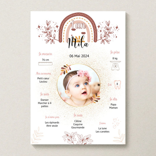 Affiche personnalisée Baptême ou Anniversaire "Arc en ciel"