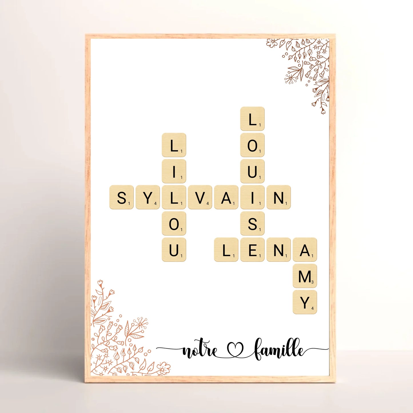 Cadre Personnalisé Famille Scrabble Fleurs