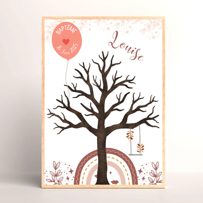 Affiche personnalisée - Baptême ou Anniversaire arbre à empreintes arc-en-ciel