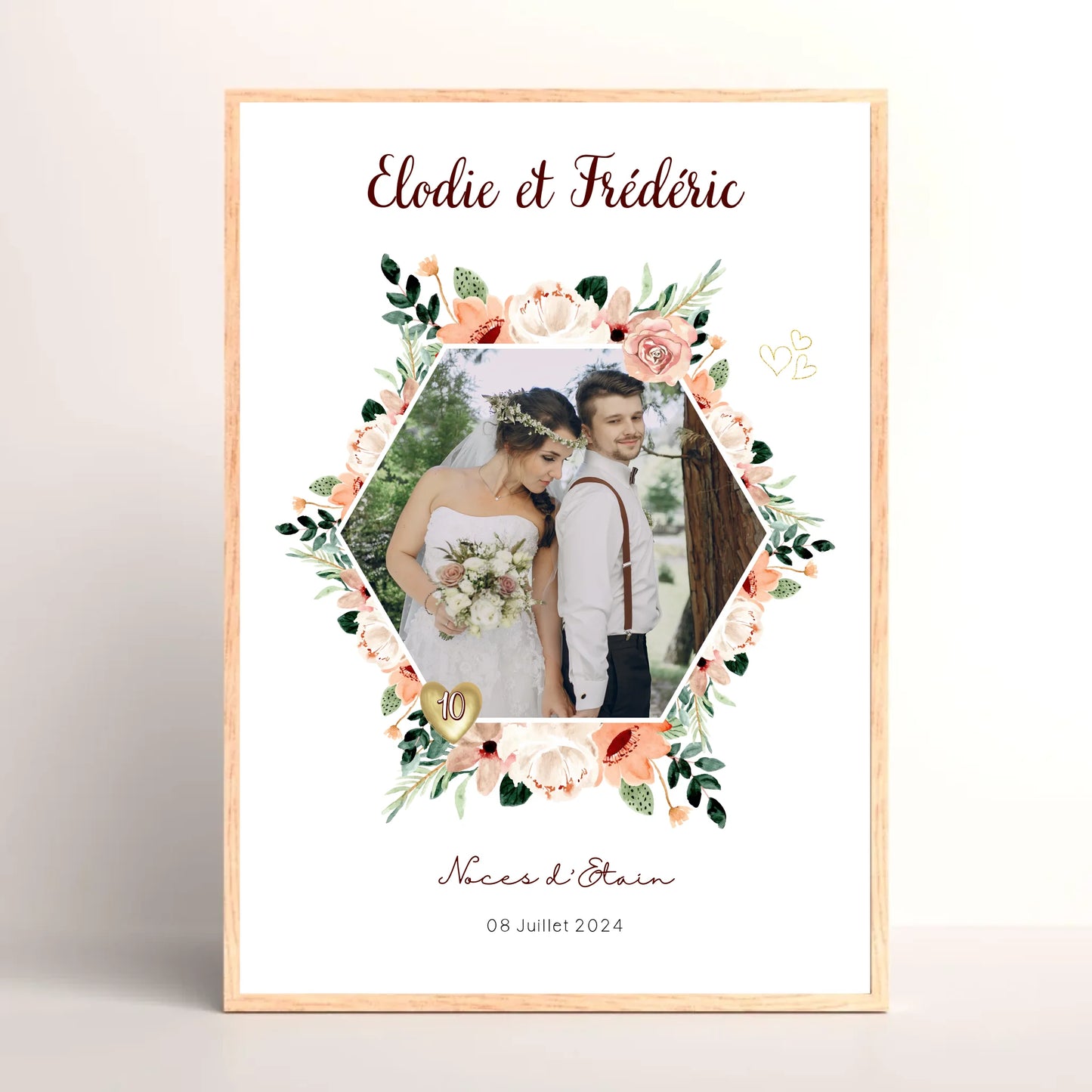 Cadre Personnalisé Noces d'Étain - Cadeau anniversaire de Mariage 10 ans