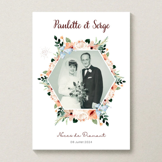 Affiche Personnalisée Noces de Diamant - Cadeau anniversaire de Mariage 