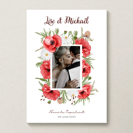 Affiche Personnalisée Noces de coquelicots - Cadeau anniversaire de Mariage