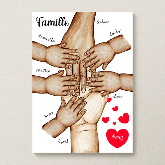 Affiche Famille Personnalisée - Mains et animaux - Cadeau personnalisé famille