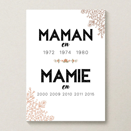 Affiche Personnalisée Maman Mamie années de naissance - Annonce grossesse