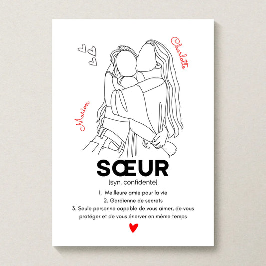Affiche Sœur personnalisée Définition - cadeau sœur personnalisé