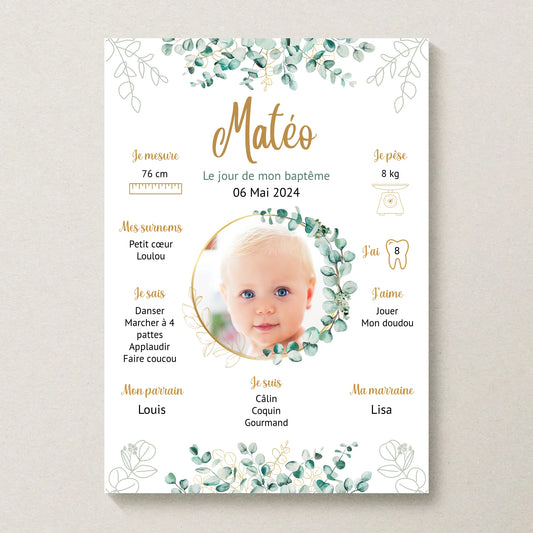Affiche personnalisée Baptême ou Anniversaire eucalyptus