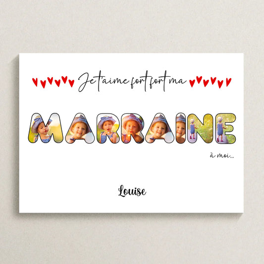 Affiche personnalisée Marraine - Mot Marraine avec photos - cadeau marraine personnalisé