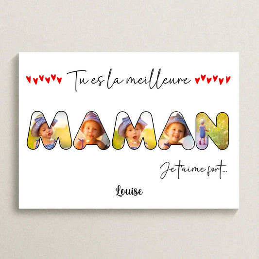 Affiche personnalisée Maman - Mot Maman avec photos - Cadeau maman personnalisé