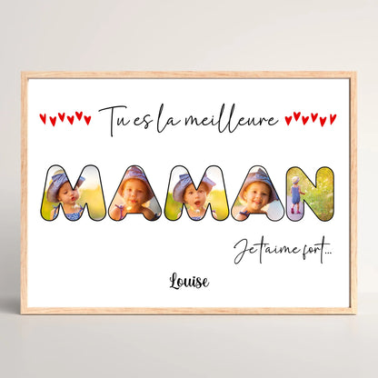 Cadre personnalisé Maman - Mot Maman avec photos - Cadeau maman personnalisé