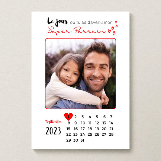 Affiche personnalisée - Parrain ou Marraine Calendrier avec photo - Cadeau personnalisé parrain ou marraine