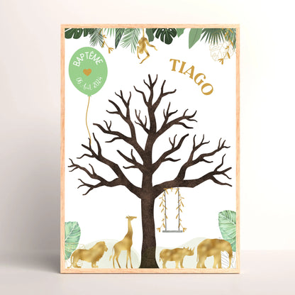 Affiche personnalisée - Baptême ou Anniversaire arbre à empreintes jungle