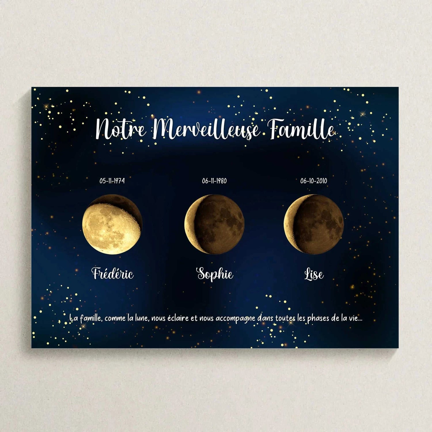 Affiche famille phase de lune dorée personnalisée