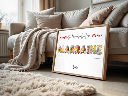 Affiche personnalisée - Mot Marraine avec photosPlume Revedor