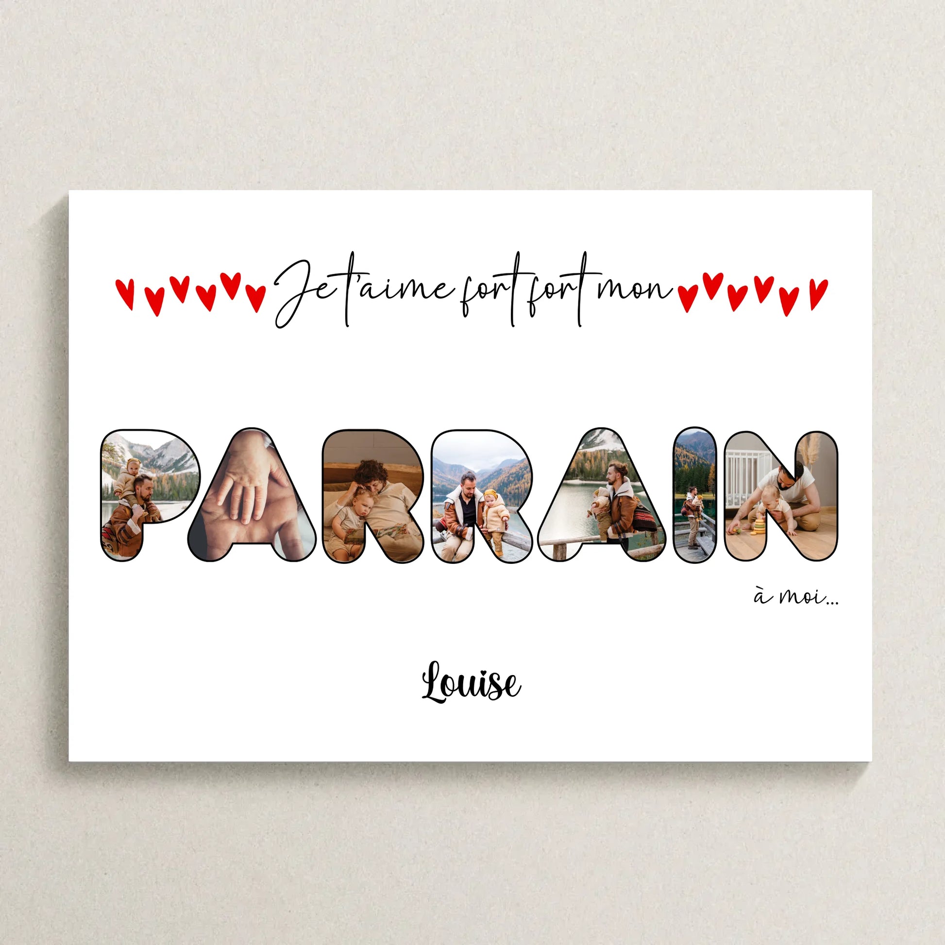 Affiche personnalisée - Mot Parrain avec photosPlume Revedor