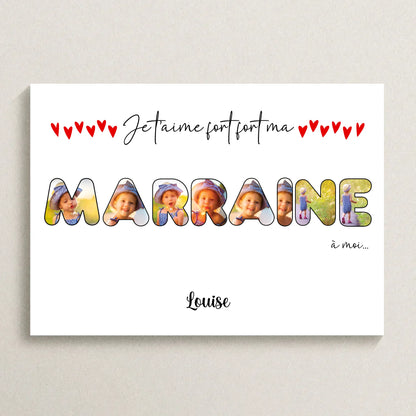 Affiche personnalisée - Mot Marraine avec photosPlume Revedor