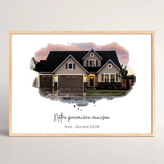 Affiche personnalisée - Maison Aquarelle à partir d'une photo - idée cPlume Revedor