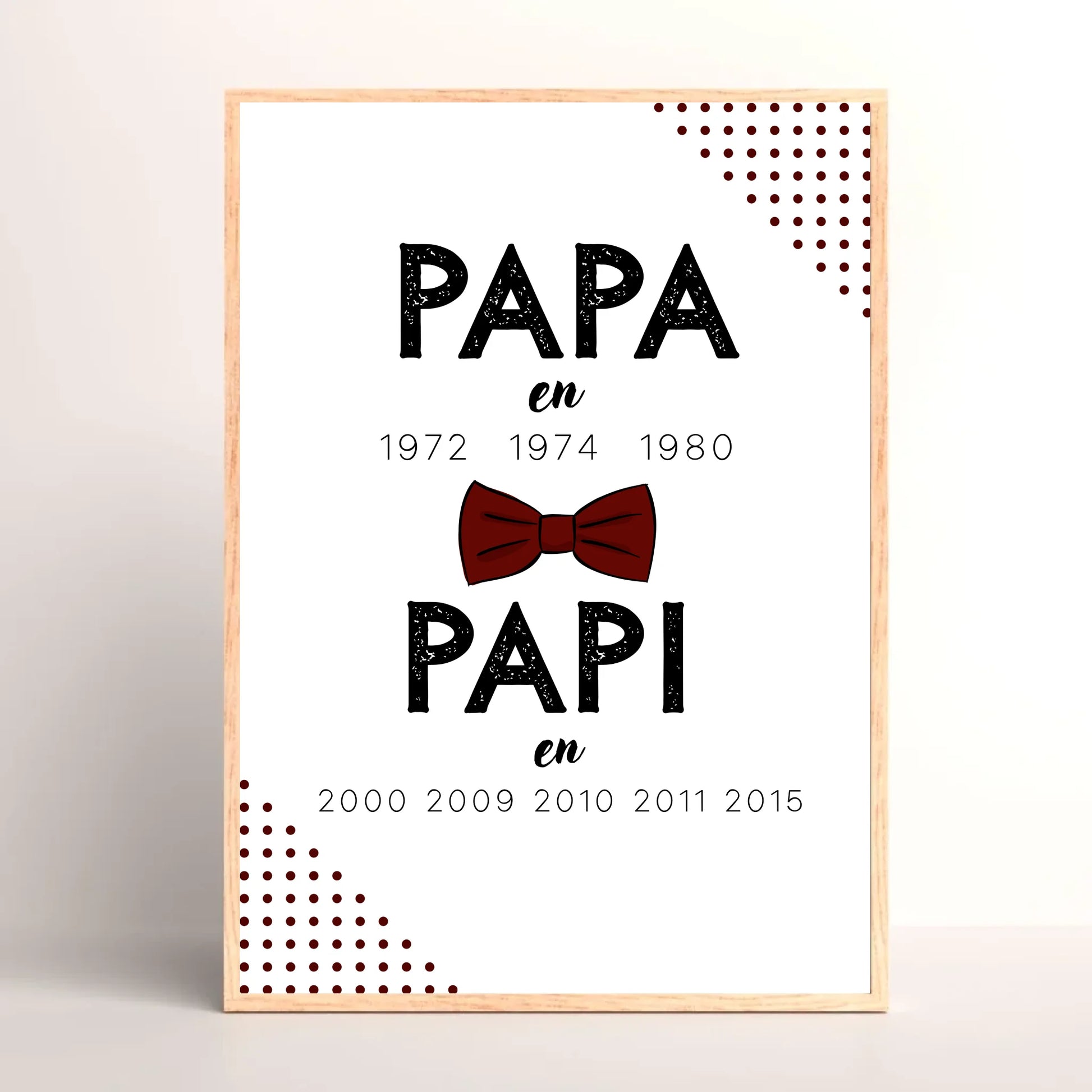 Cadre Personnalisé Papa Papi Années de naissance - idée Annonce grossesse