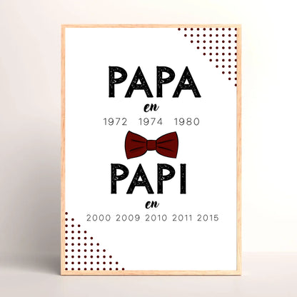 Cadre Personnalisé Papa Papi Années de naissance - idée Annonce grossesse