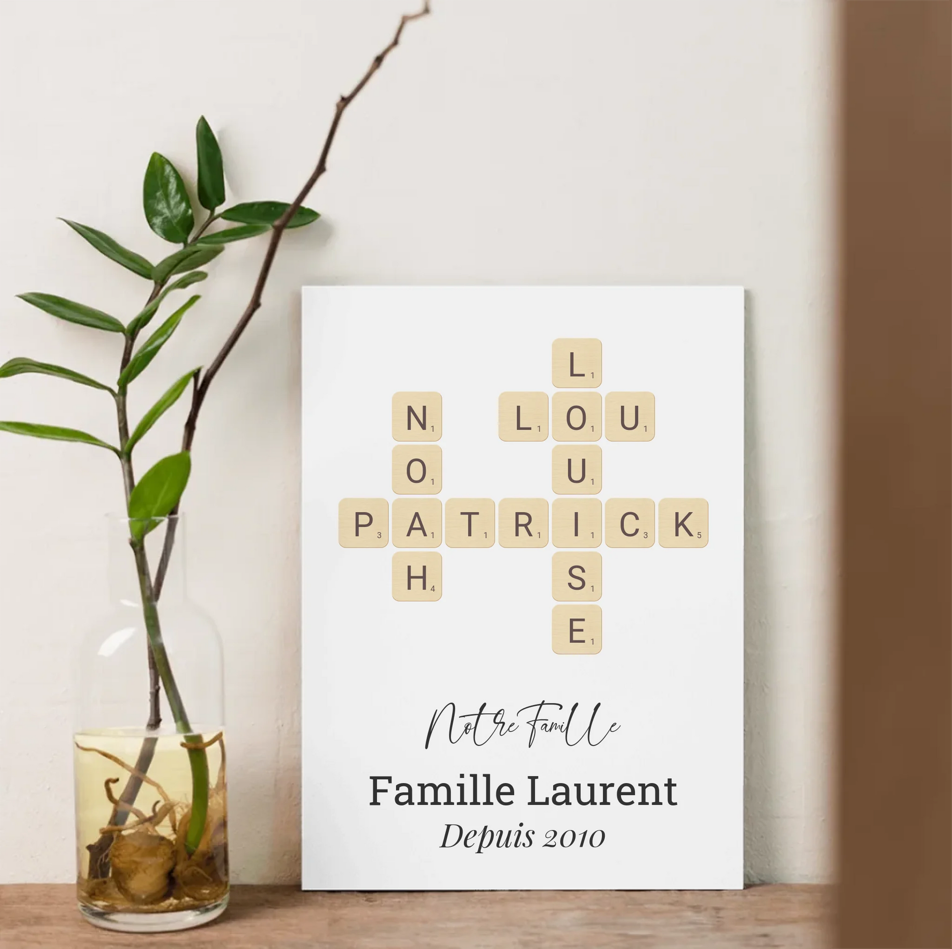 Affiche famille personnalisée style Scrabble – prénoms